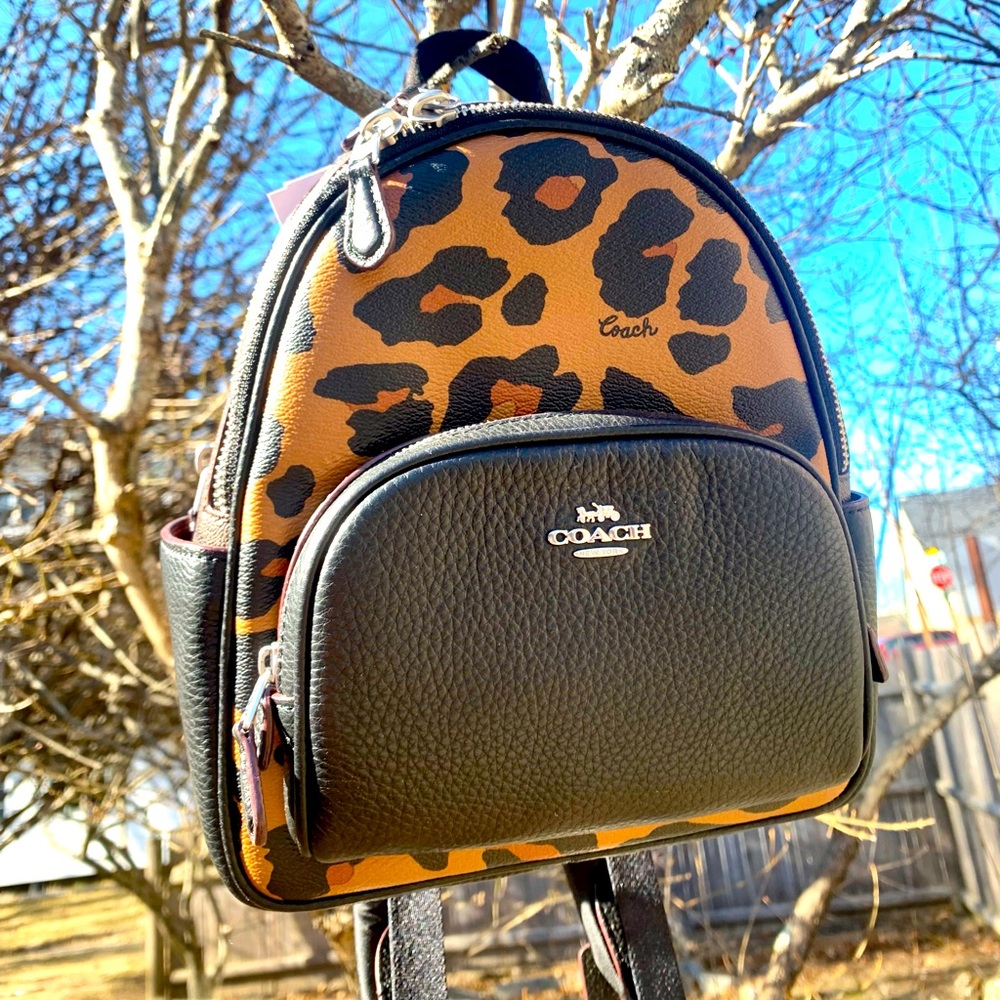 Authentic Coach Mini Court Backpack w/ leopard print NWT 🐆